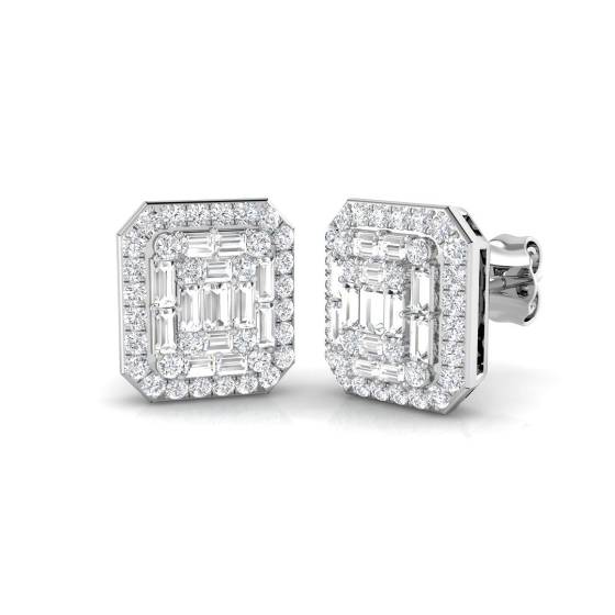 0.84ct VS/F-G Round cut Natural Diamond Cluster Earrings in 9k White Gold