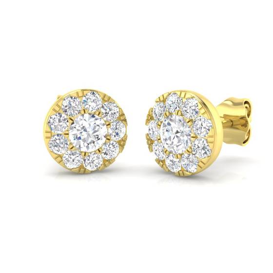 0.91ct VS/F-G Round cut Natural Diamond Cluster Earrings in 18k Yellow Gold