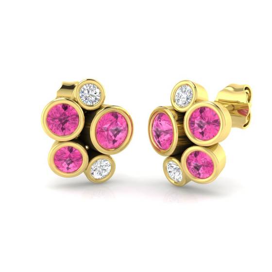 Round Cut Pink Saphire Stud Earrings
