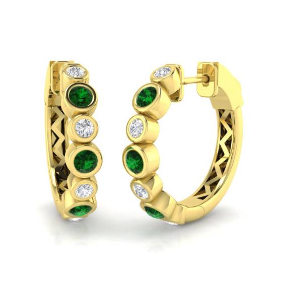 Round Cut Green Emerald Gemstone Hoop Earrings