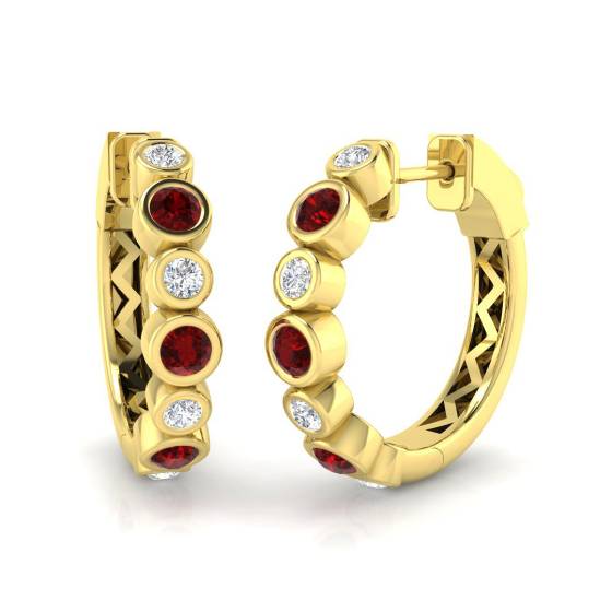 Round Cut Ruby Gemstone Hoop Earrings