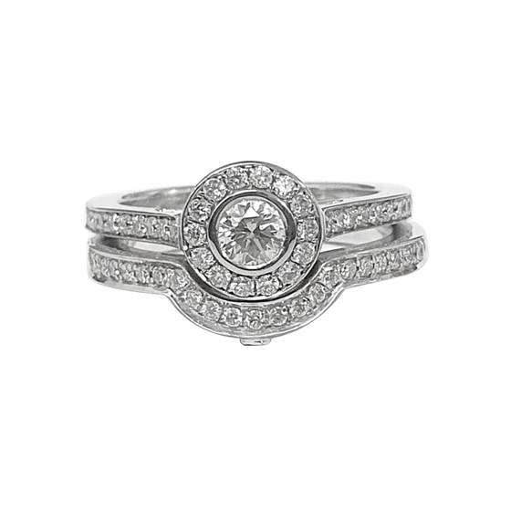 0.90ct VS/F-G Natural Round Cut Halo Bridal Diamond Rings Set in 18k White Gold