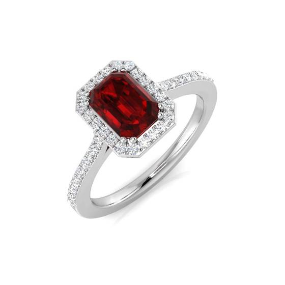 1.36ct VS/E-F Emerald cut Garnet Gemstone Ring in 18k White Gold