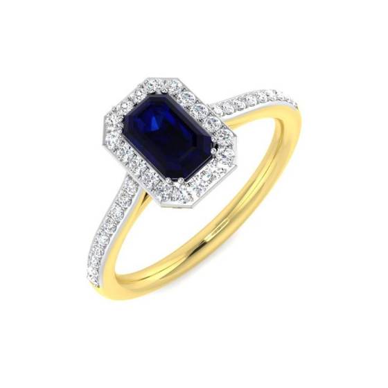 1.03ct VS/F-G Emerald Cut Blue Sapphire Gemstone Ring in 18k Yellow Gold