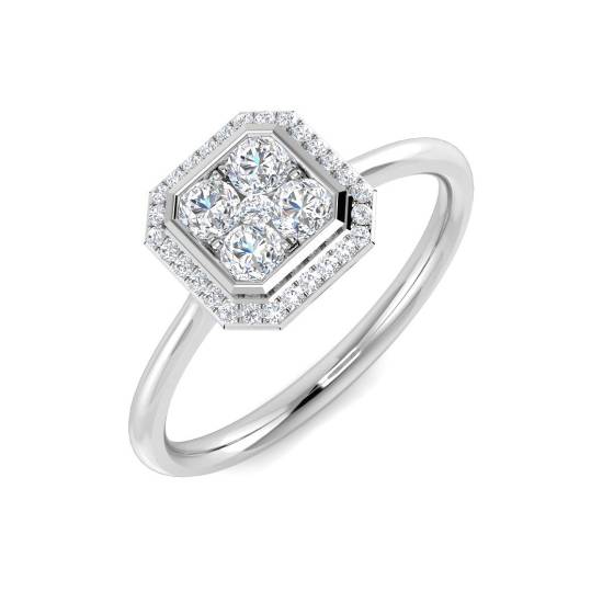 0.28ct VS/E-F Princess cut Natural Diamond Cluster Ring in 18k White Gold