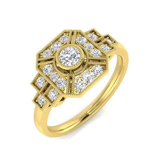 0.42ct VS/E-F Round cut Natural Diamond Cluster Ring in 18k Yellow Gold