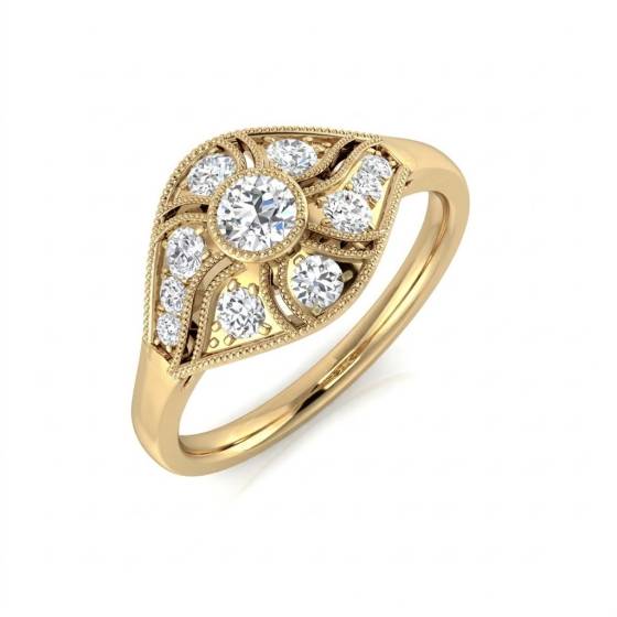 0.39ct VS/E-F Natural Round Cut Diamond Cluster Ring in 18k Yellow Gold