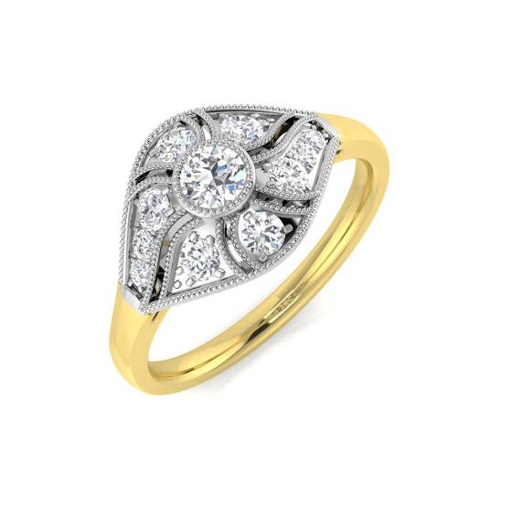 0.39ct VS/E-F Round cut Natural Diamond Dress Ring in 18k Yellow Gold