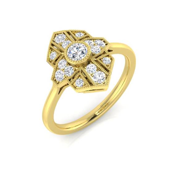 0.35ct VS/E-F Round cut Natural Diamond Cluster Art Deco Ring in 18k Yellow Gold