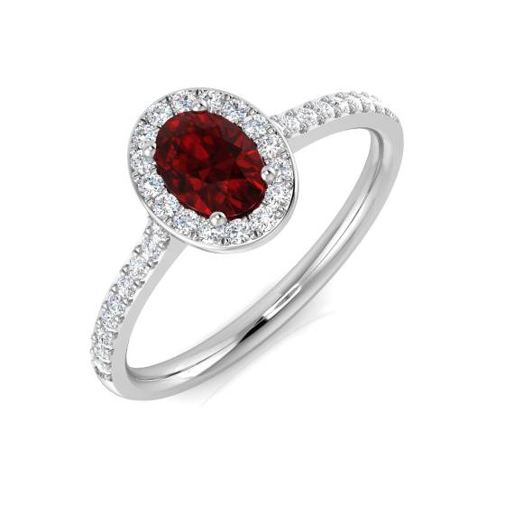 0.69ct VS/E-F Oval cut Ruby Gemstone Ring in 18k White Gold