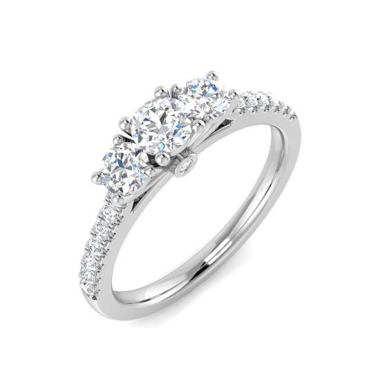 0.63ct VS2/E Round cut Natural Diamond Trilogy Shoulder Set Ring in Platinum