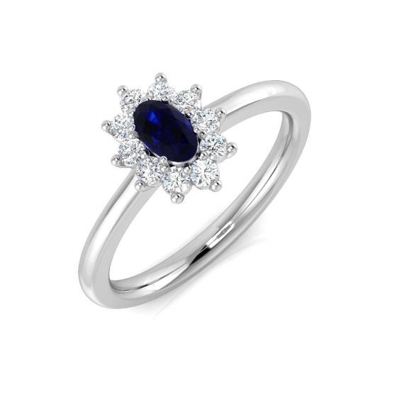 0.49ct VS/E-F Natural Oval Cut Diamond Halo Ring in 18k White Gold
