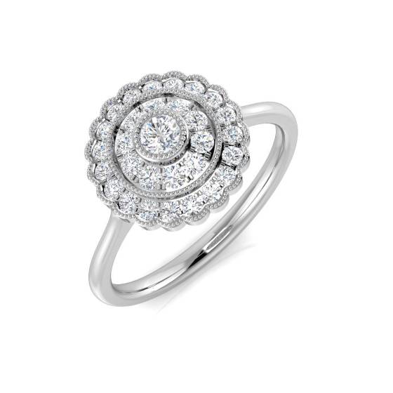 0.35ct VS/F-G Round cut Natural Diamond Cluster Ring in 18k White Gold