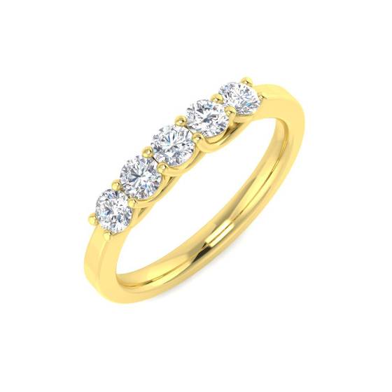 0.50ct VS/E-F Round cut Natural Diamond 5 Stone Ring in 18k Yellow Gold