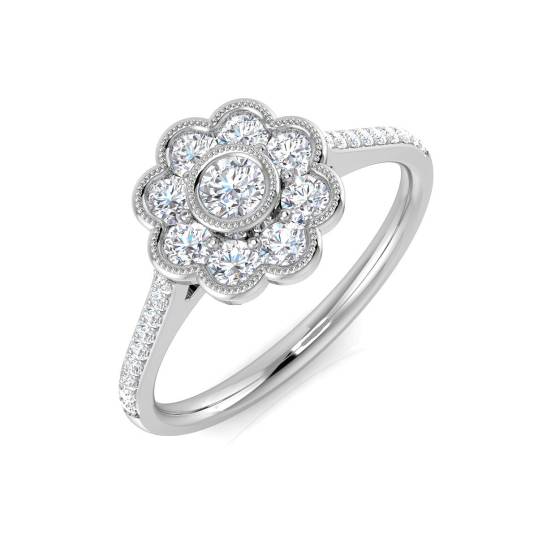 0.50ct SI/F-G Round cut Natural Diamond Cluster Ring in 18k White Gold