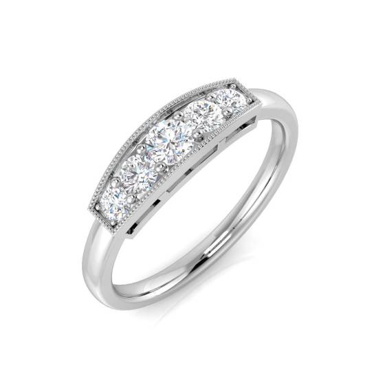 0.37ct VS/E-F Round cut Natural Diamond 5 Stone Ring in 18k White Gold