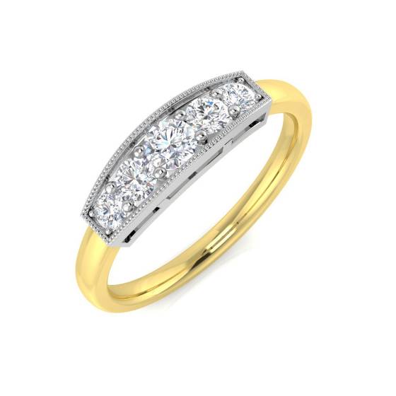 0.37ct VS/E-F Round cut Natural Diamond 5 Stone Ring in 18k Yellow Gold