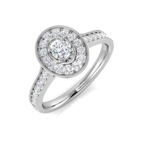 0.37ct VS/E-F Oval cut Natural Diamond Cluster Ring in 18k White Gold