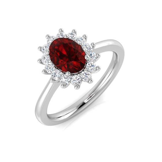 1.01ct VS/E-F Oval cut Ruby Gemstone Ring in 18k White Gold