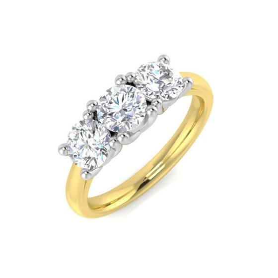 1.50ct I1/G Round cut Natural Diamond Trilogy Ring in 18k Yellow/White Gold