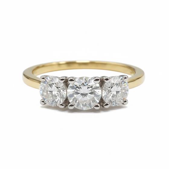 1.51ct I1/F-G 3 Round Natural Diamond Trilogy Ring in 18k Yellow/White Gold