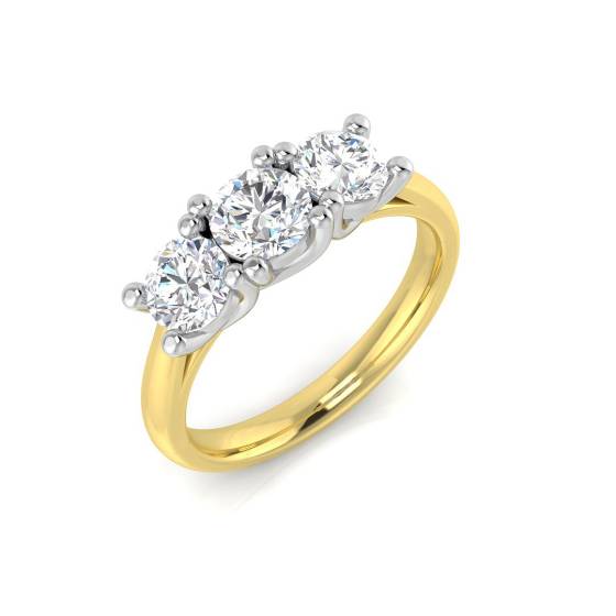 1.51ct I1/G Round cut Natural Diamond Trilogy Ring in 18k Yellow/White Gold
