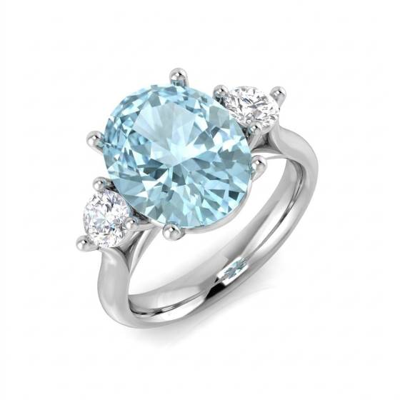 4.72ct VS/F-G Oval Cut Aquamarine Gemstone Trilogy Ring in Platinum