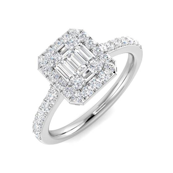 0.60ct VS/F-G Round cut Natural Diamond Cluster Ring in 18k White Gold