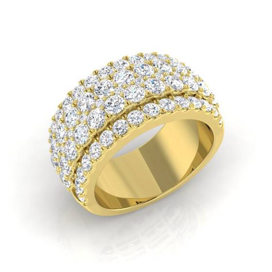 2.69ct VS/F-G Natural Round Cut Diamond Four Row Designer Ring in 18k Yellow Gold