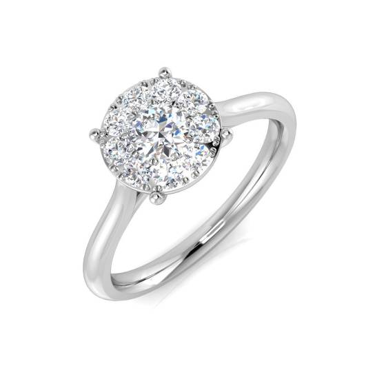 0.68ct VS/F-G Round cut Natural Diamond Cluster Ring in 18k White Gold