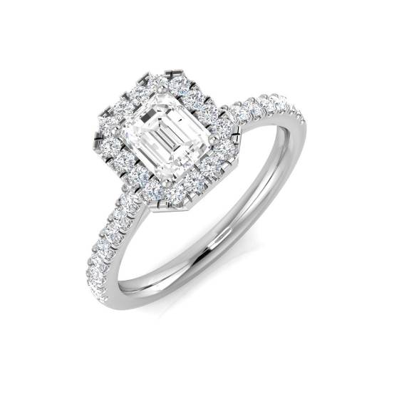 0.52ct VS/E-F Round and Natural Baguette cut Diamond Halo Shoulder Set Ring in Platinum