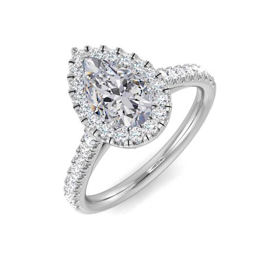 1.20ct SI1/E Natural Pear cut Diamond Halo Shoulder Set Ring in Platinum