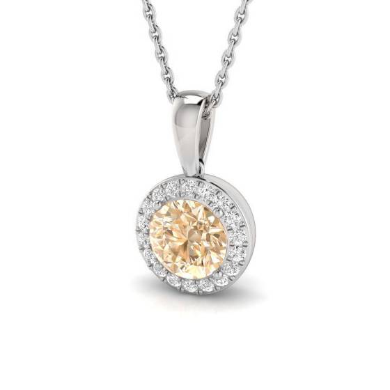 1.00ct VS/E-F Round Cut Garnet Gemstone Halo Pendant in 18k White Gold