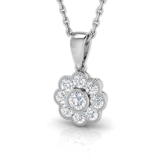 0.22ct VS/E-F Round cut Natural Diamond Cluster Pendant in 18k White Gold