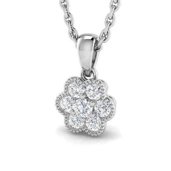 0.15ct VS/E-F Round cut Natural Diamond Cluster Pendant in 18k White Gold