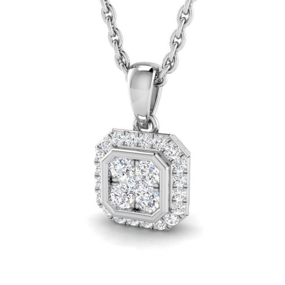 0.13ct VS/F-G Round cut Natural Diamond Cluster Pendant in 18k White Gold