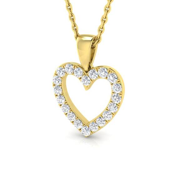 0.25ct VS/E-F Round cut Natural Diamond Heart Pendant in 18k Yellow Gold