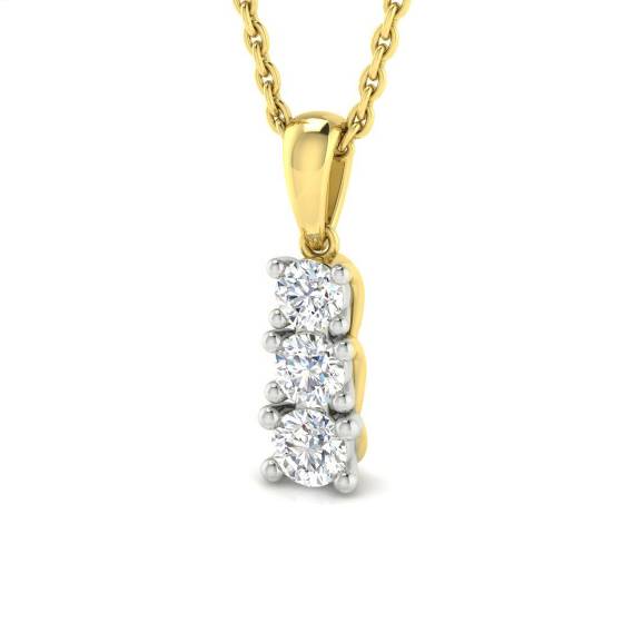 0.30ct SI/F-G Round cut Natural Diamond Trilogy Pendant in 18k Yellow/White Gold
