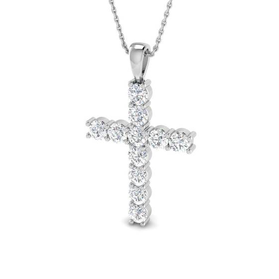 2.07ct VS/F-G Round cut Natural Diamond Cross Pendant in 18k White Gold
