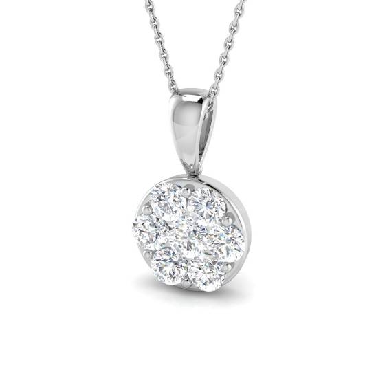 1.42ct VS/E-F Round cut Natural Diamond Cluster Pendant in 18k White Gold