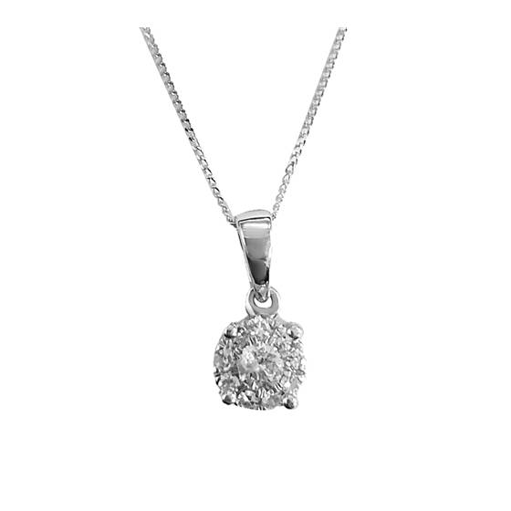 0.16ct VS/E-F Round Cut Designer HaloNatural Diamond Pendant in 18k White Gold
