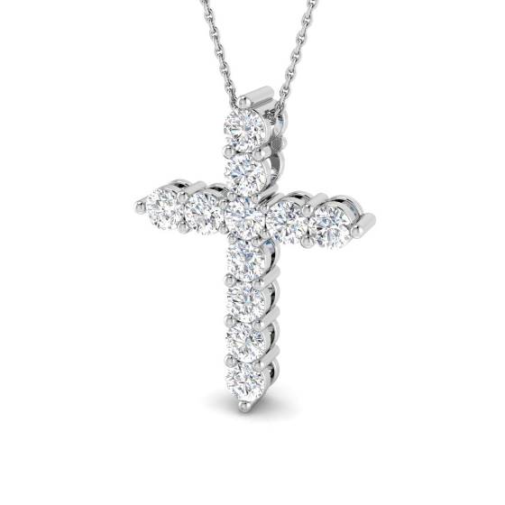 2.10ct VS/F-G Round cut Natural Diamond Cross Pendant in 18k White Gold