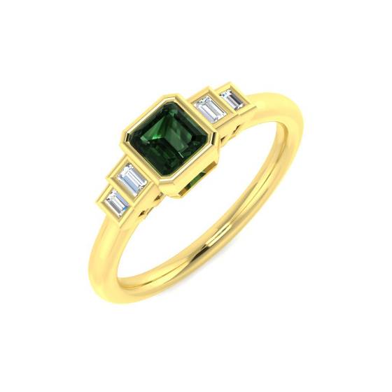 Princess Green Sapphire and Baguette Gemstone Ring