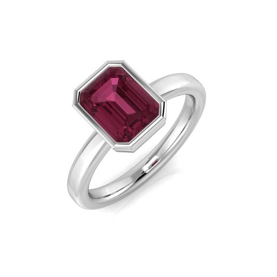 Emerald Cut Tourmaline Gemstone Bezel Set Solitaire Ring