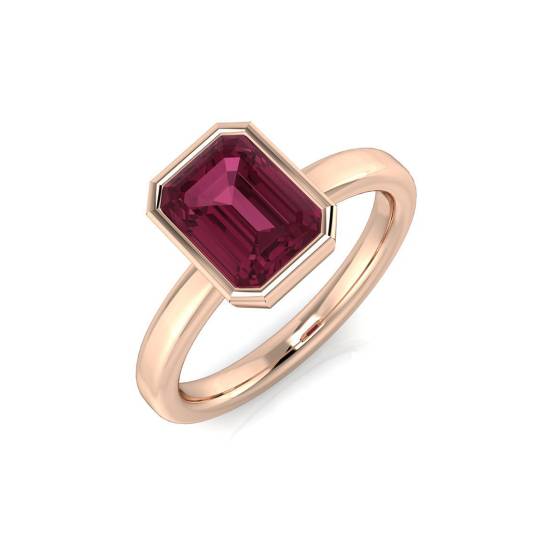 Emerald Cut Tourmaline Gemstone Bezel Set Solitaire Ring