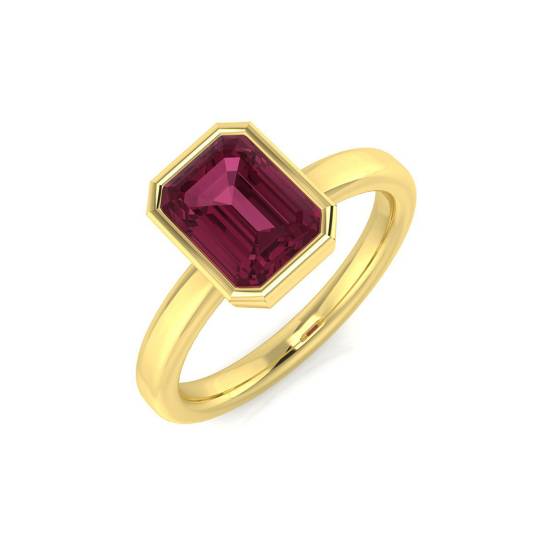 Emerald Cut Tourmaline Gemstone Bezel Set Solitaire Ring