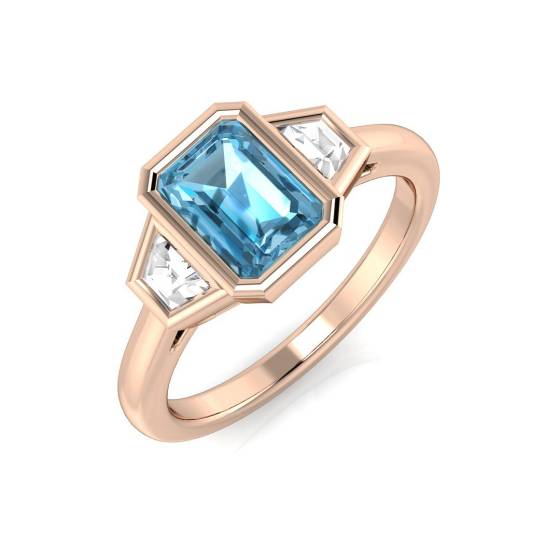 Emerald Cut Blue Topaz Gemstone Bezel Set Ring