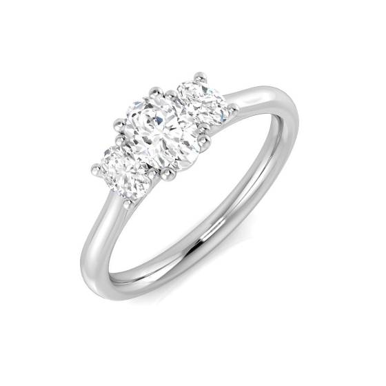 0.63ct VS/G Oval cut Natural Diamond Trilogy Ring in Platinum