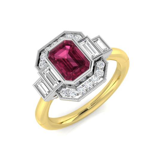 Emerald Cut Tourmaline Gemstone Bezel Set Ring