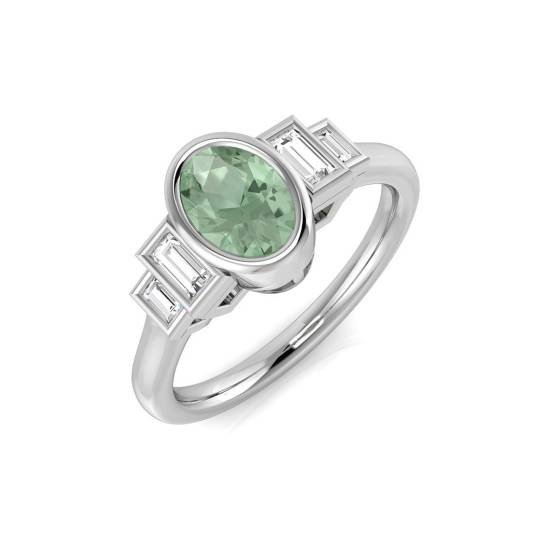 Oval Cut Green Amethyst Gemstone Bezel Set Ring